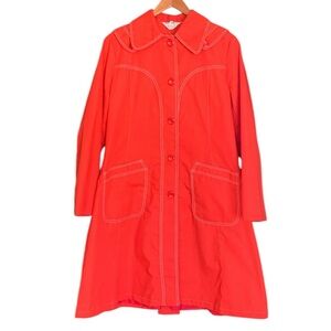 Vintage Tres-Elle Orange Trench Coat women 14 buttons pockets lined jacket